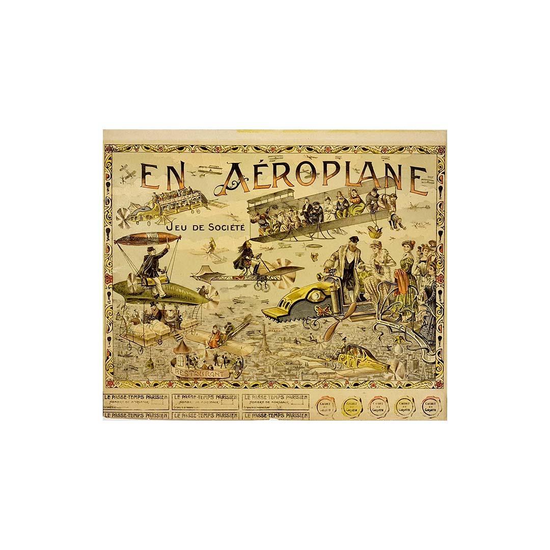 Chromolithography of the beginning of the XXth century: En Aéroplane Boardgame - Print by Serre