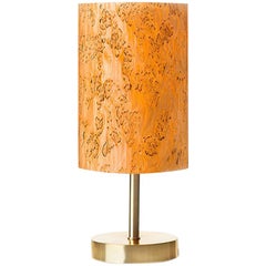 SERRET Brushed Brass Table Lamp with Limited Edition Karelian Burl Wood Shade