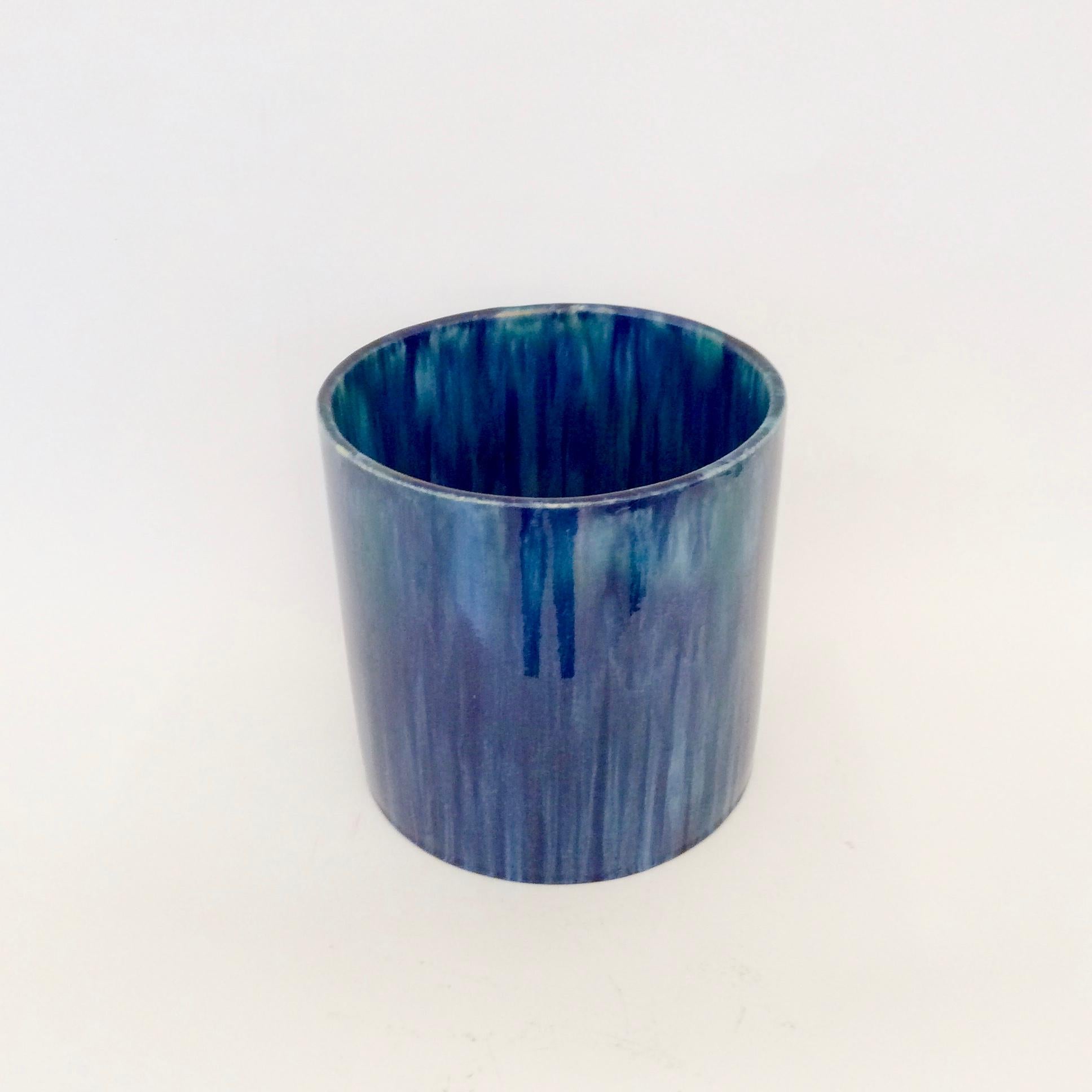 Serrurier-Bovy Blue Enameled Earthenware Cylinder Vase, 1905, Belgium For Sale 1