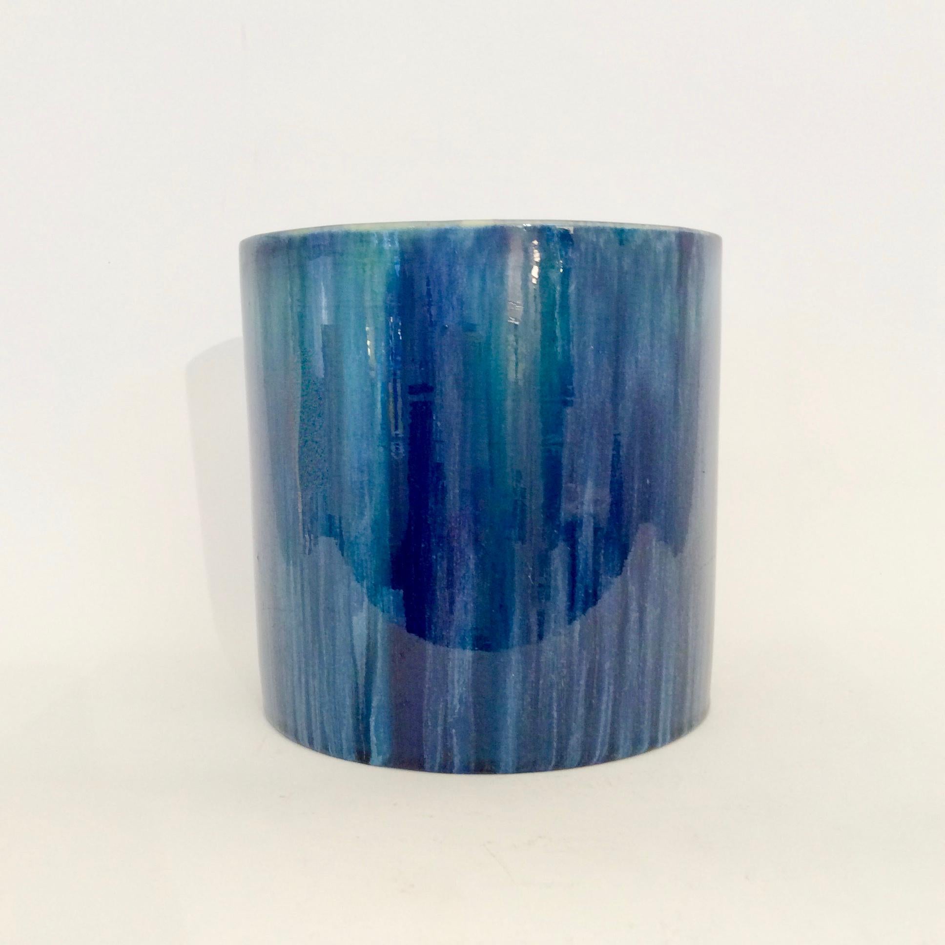 Serrurier-Bovy Blue Enameled Earthenware Cylinder Vase, 1905, Belgium For Sale 2