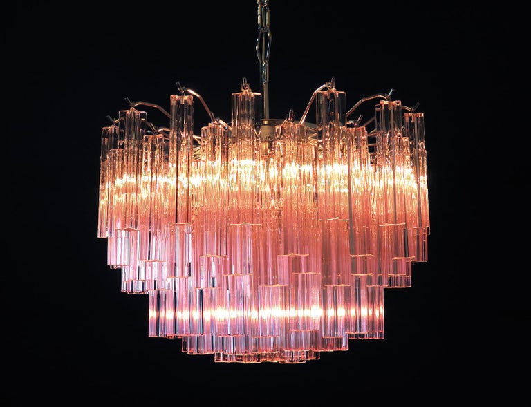Sert 6 Italian Chandeliers Made by 107 Crystal Prism Quadriedri, Murano For Sale 6