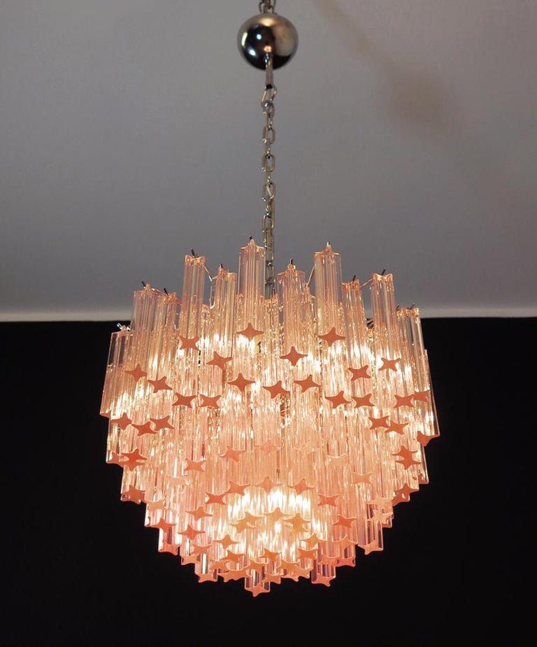 Sert 6 Italian Chandeliers Made by 107 Crystal Prism Quadriedri, Murano For Sale 7