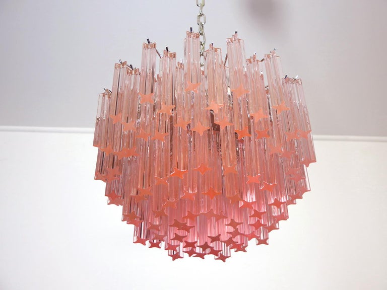 Sert 6 Italian Chandeliers Made by 107 Crystal Prism Quadriedri, Murano For Sale 1