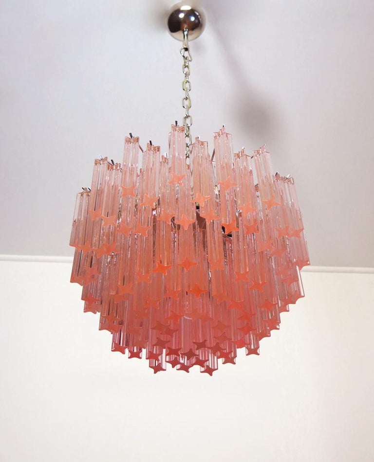 Sert 6 Italian Chandeliers Made by 107 Crystal Prism Quadriedri, Murano For Sale 4
