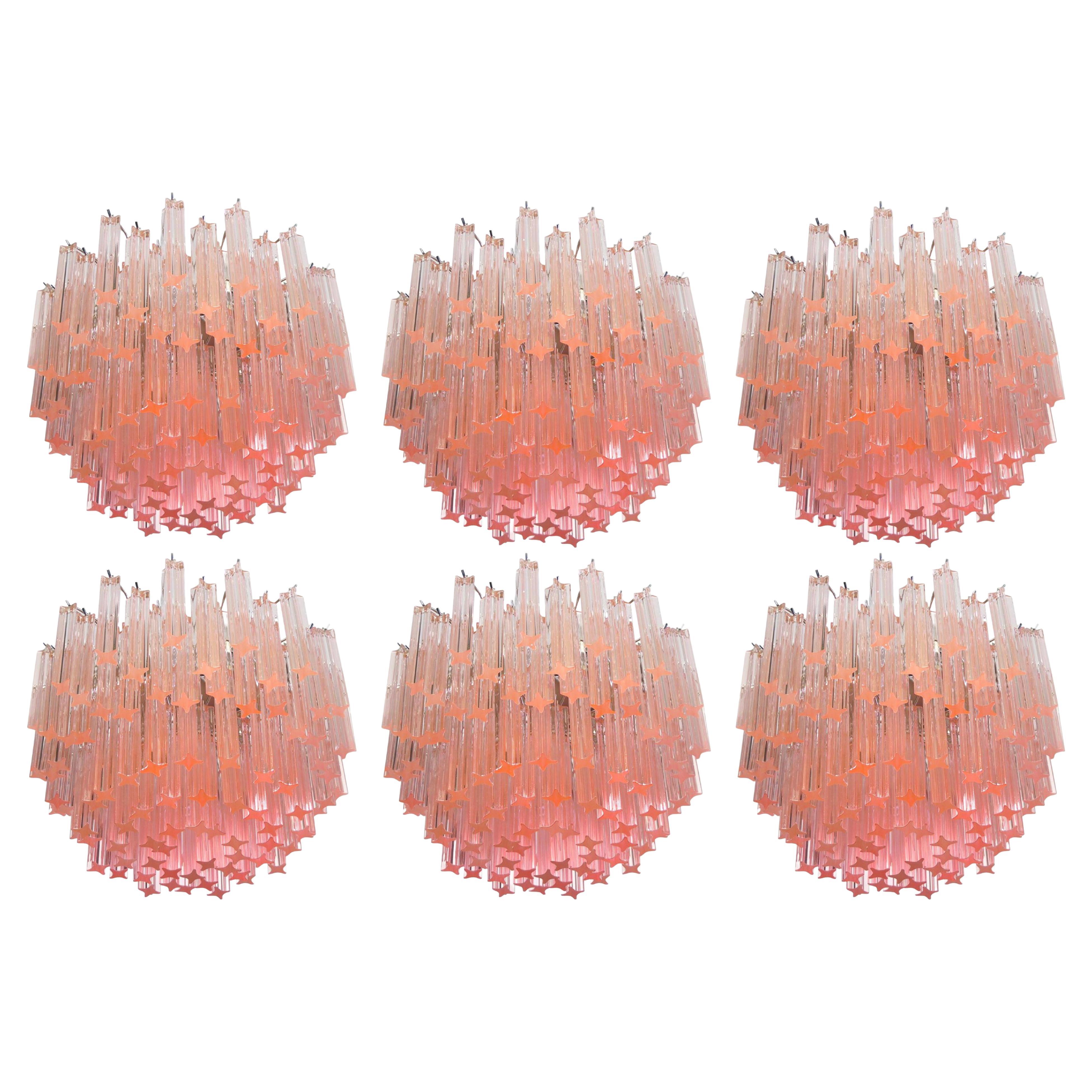 Sert 6 Italian Chandeliers Made by 107 Crystal Prism Quadriedri, Murano