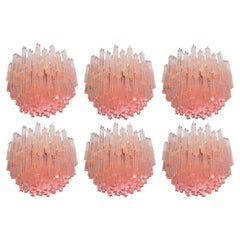 Sert 6 Italian Chandeliers Made by 107 Crystal Prism Quadriedri, Murano
