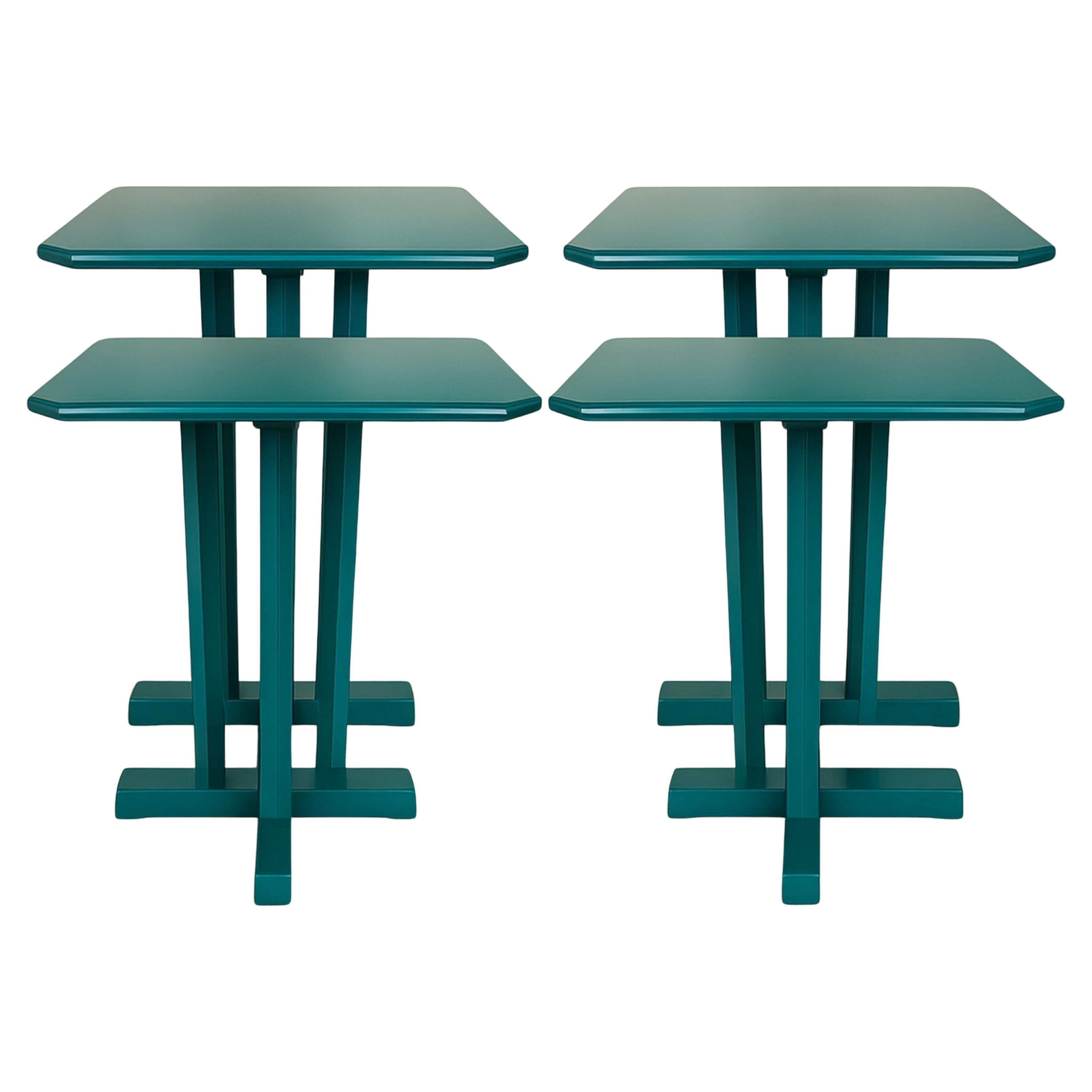 Sert of 4 Art Deco Blue Peacock Color Walnut Bistro Coffee Table, XX secolo