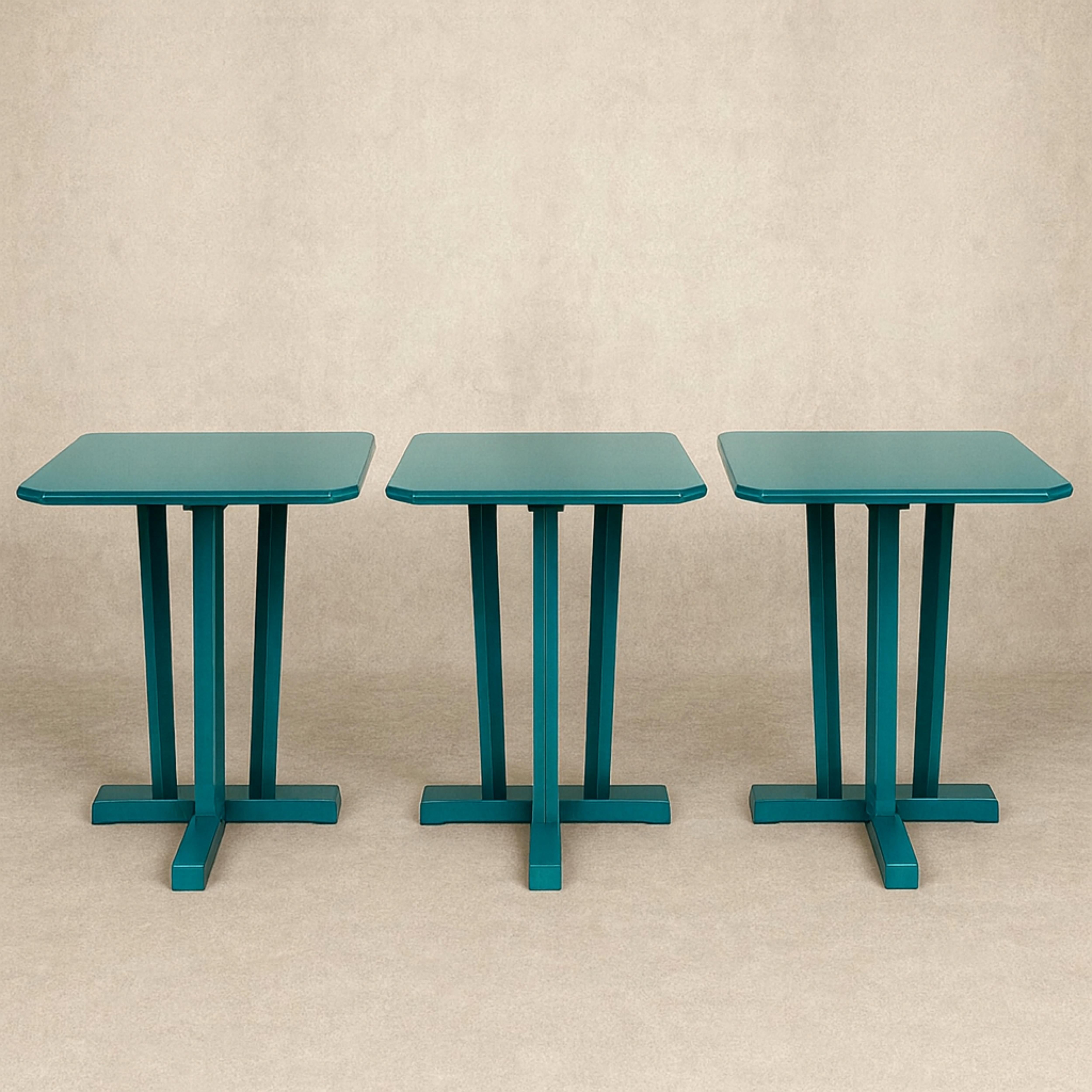 Sert of 5 Art Deco Blue Peacock Color Walnut Bistro Coffee Table, XX secolo in vendita 4