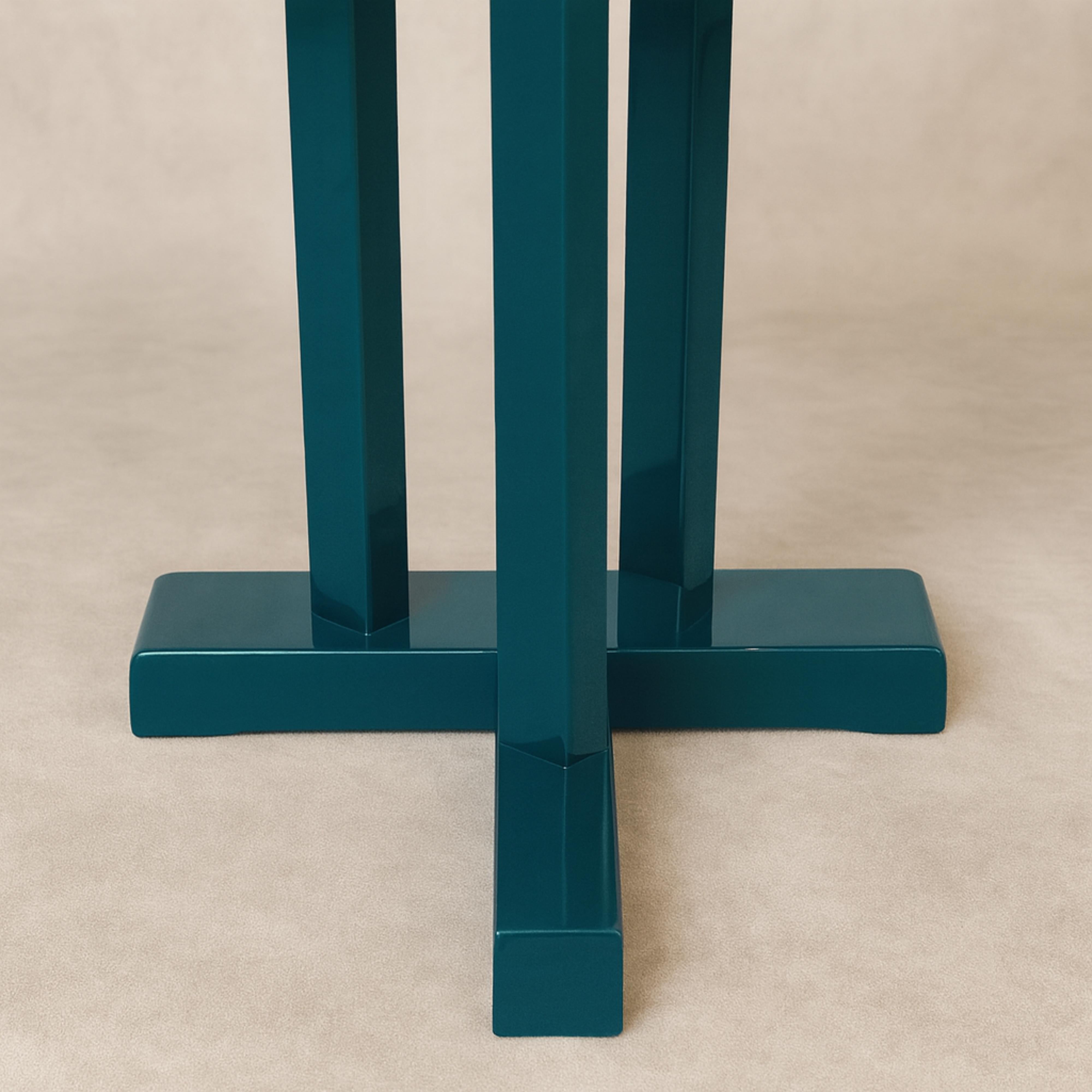 Art Déco Sert of 5 Art Deco Blue Peacock Color Walnut Bistro Coffee Table, XX secolo in vendita