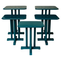 Sert of 5 Art Deco Blau Pfau Farbe Walnuss Bistro Couchtisch, 20. Jahrhundert