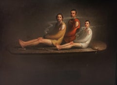 Ceremonia - Pintura al óleo figurativa Colores Marrón Rojo Naranja Negro Pálido