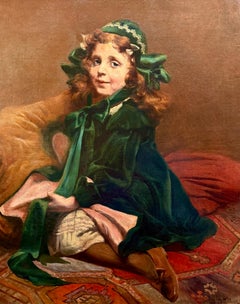 'Portrait of a Young Girl in Green Dress' Servais Joseph Detilleux (1874 – 1940)