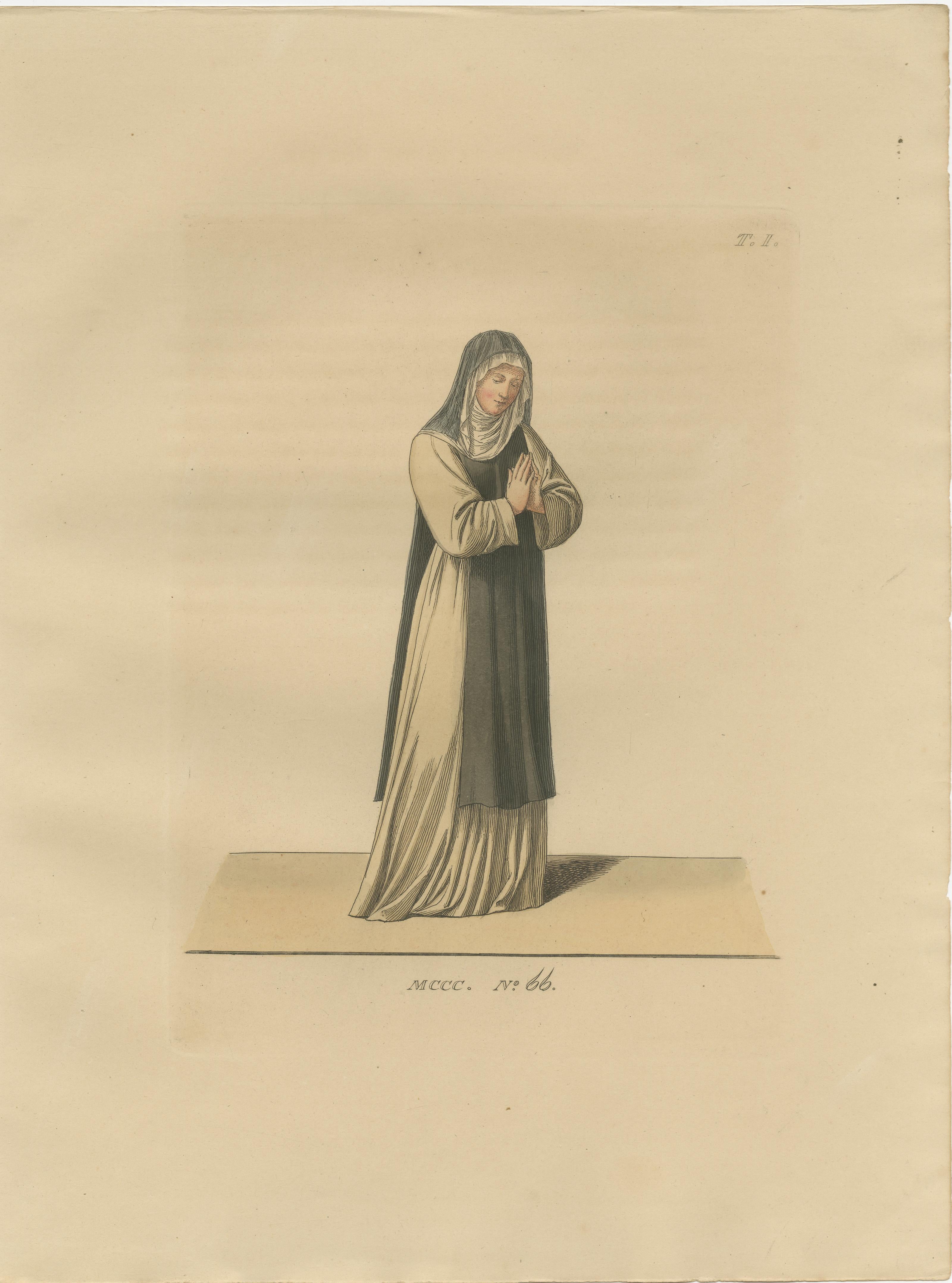 French Servant, Dominican Nun and Young Lady in Traditional Italian Dress - 1845 Print For Sale