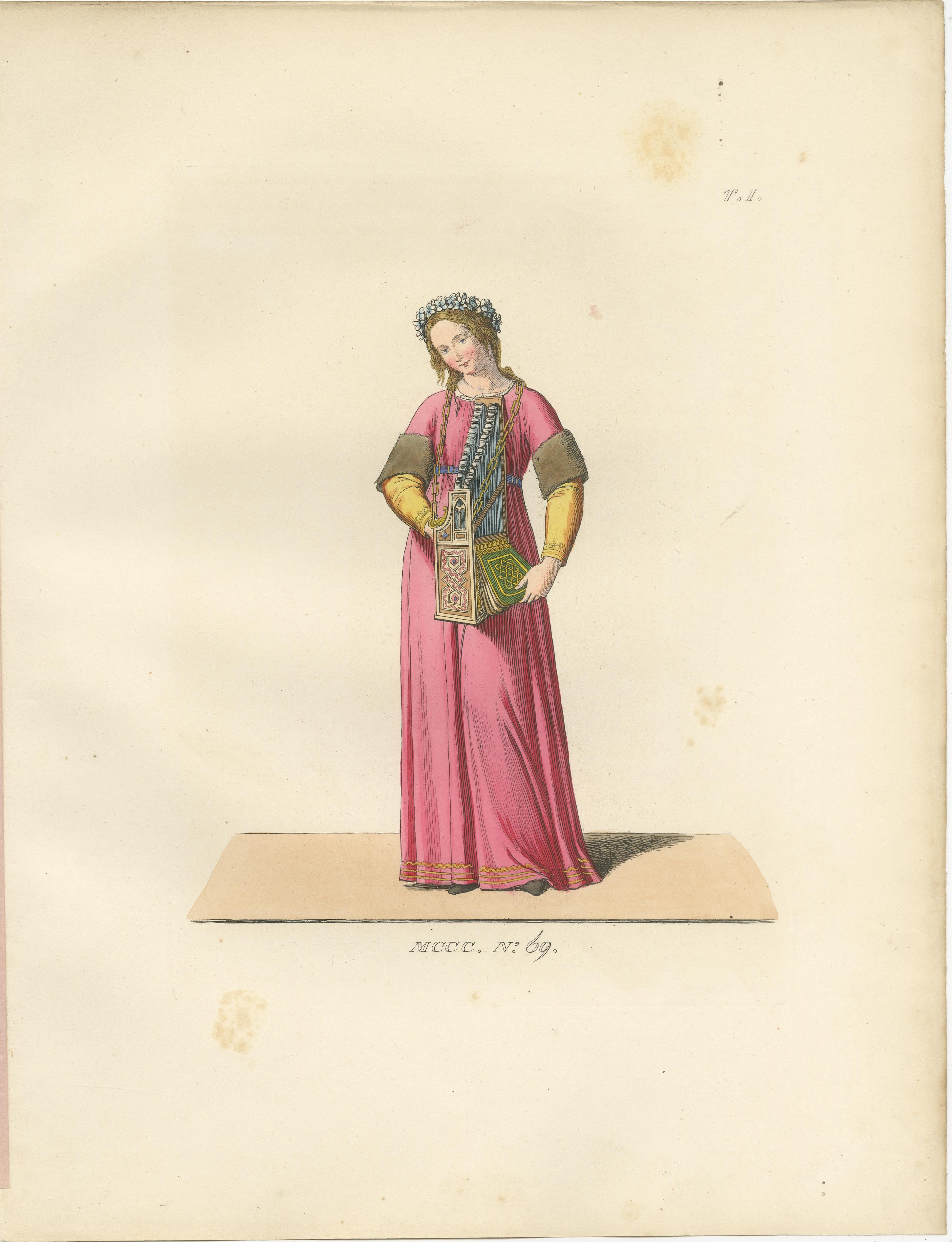 Engraved Servant, Dominican Nun and Young Lady in Traditional Italian Dress - 1845 Print For Sale