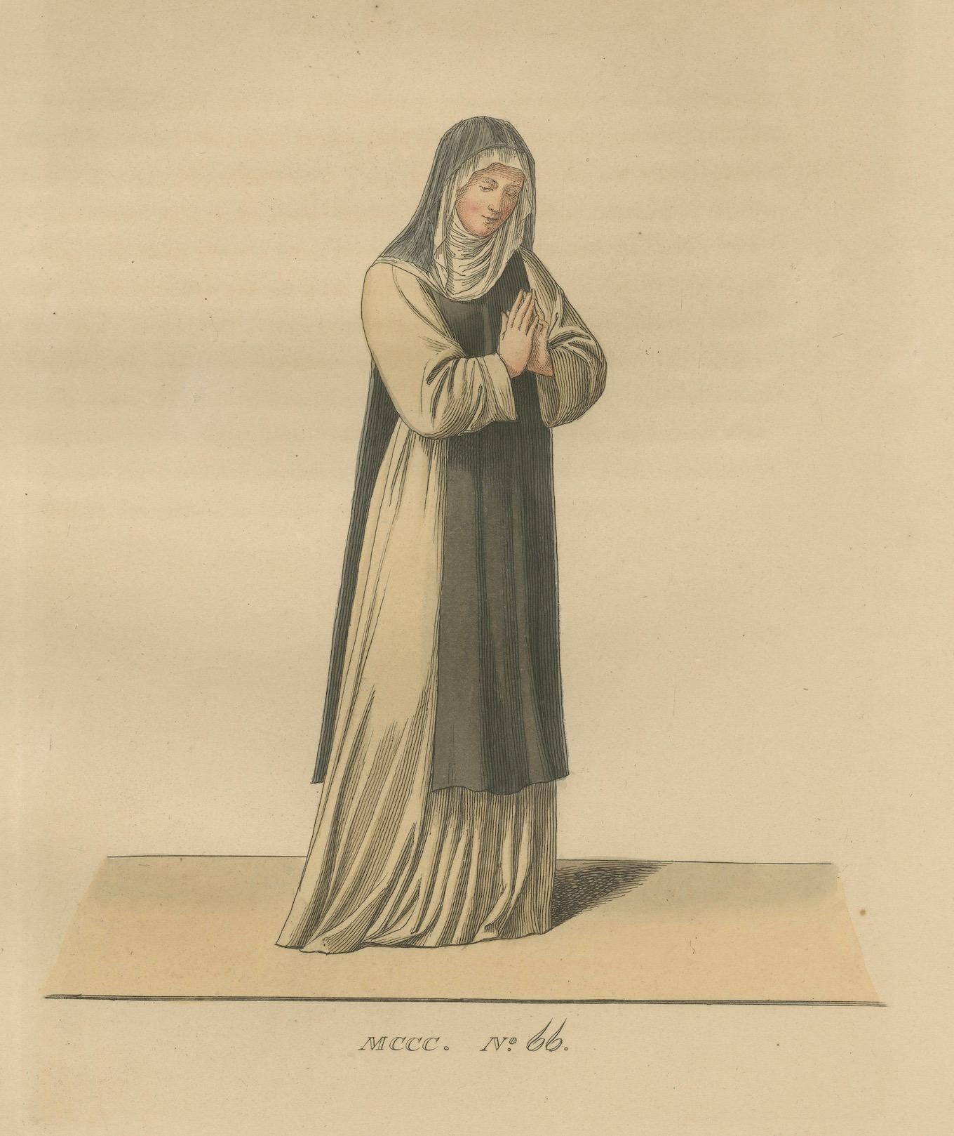 Paper Servant, Dominican Nun and Young Lady in Traditional Italian Dress - 1845 Print For Sale