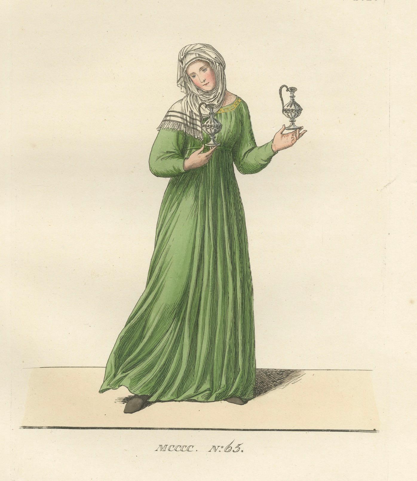 Servant, Dominican Nun and Young Lady in Traditional Italian Dress - 1845 Print For Sale 1