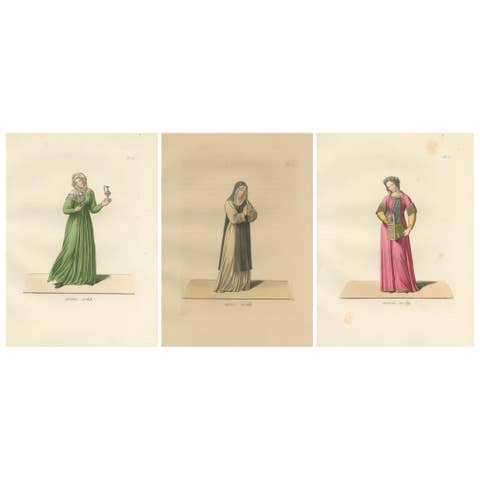 Servant, Dominican Nun and Young Lady in Traditional Italian Dress - 1845 Print