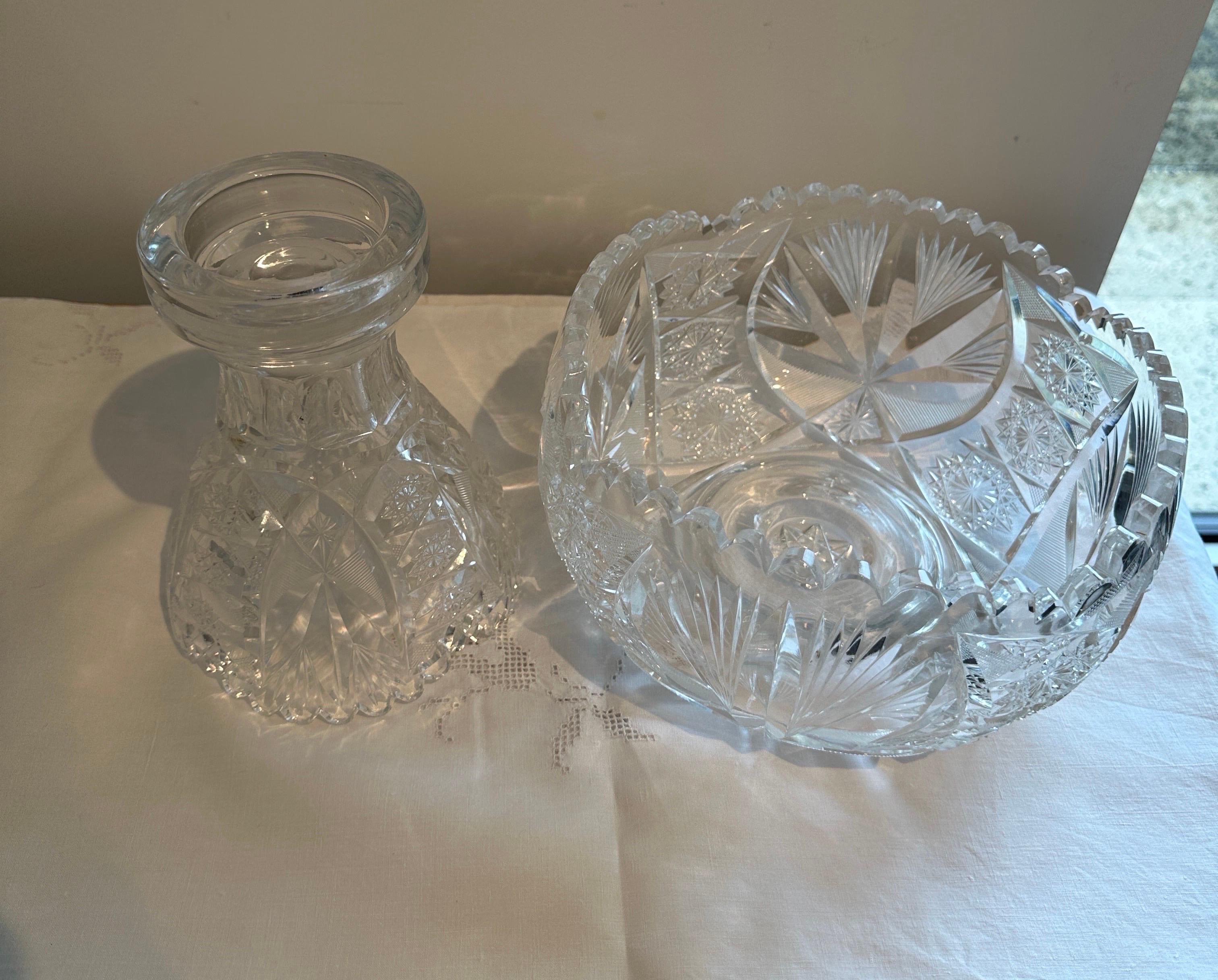 Serve bowl and vase crystal glass around 1900-1920 For Sale 7