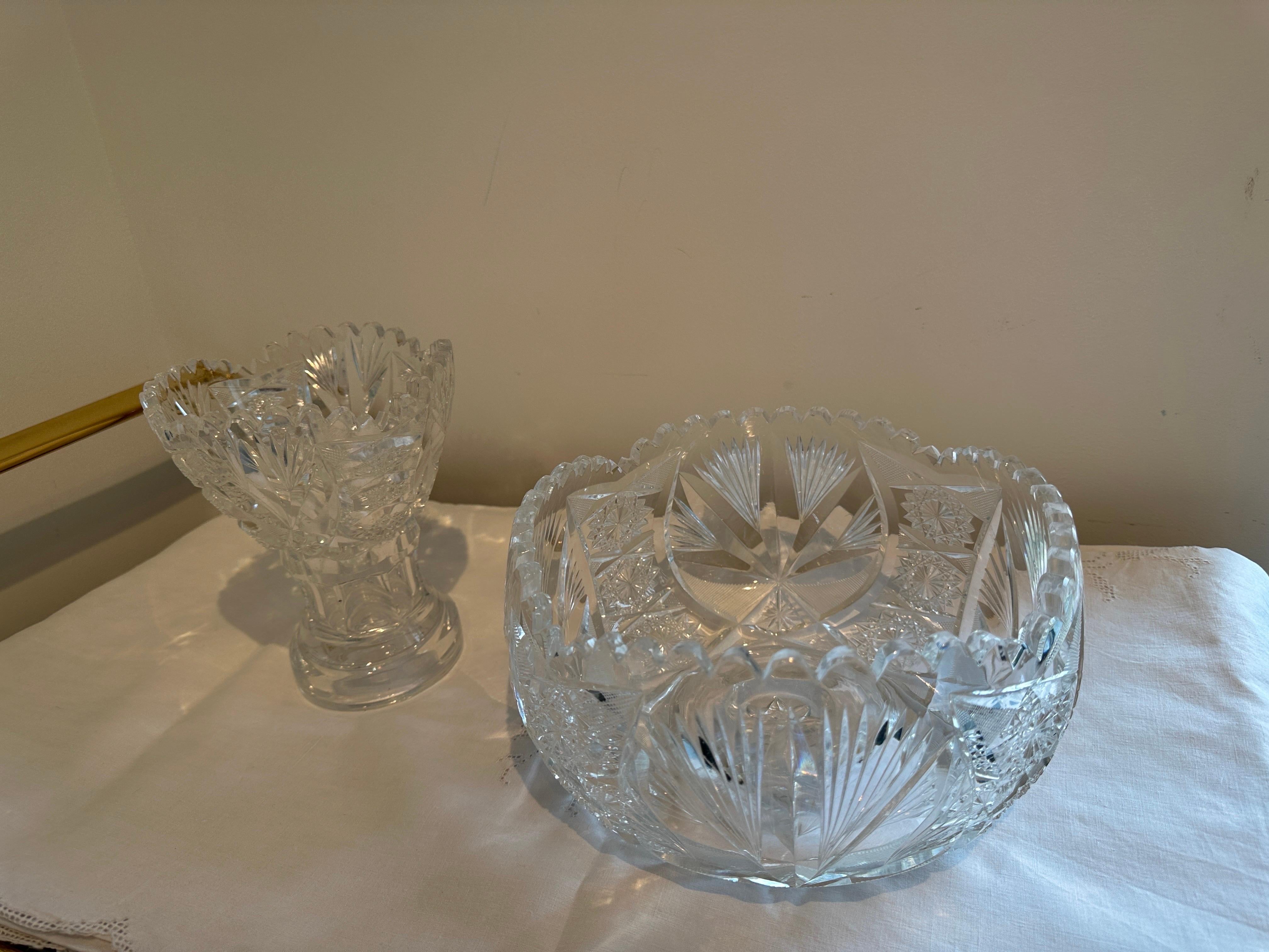 Serve bowl and vase crystal glass around 1900-1920 For Sale 11
