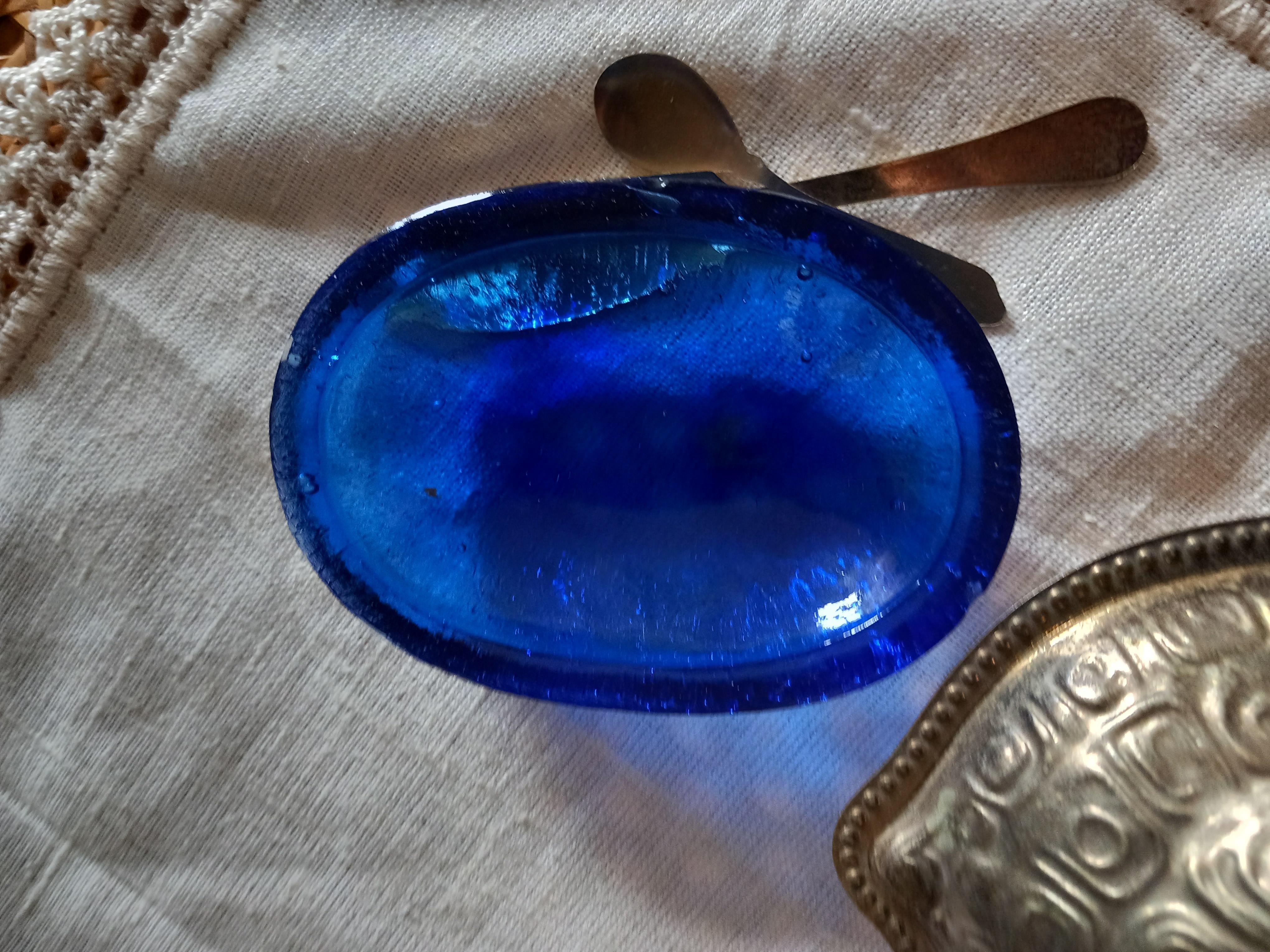 20th Century Serve Caviar in The Shape of a Brass Turtle and Blue Murano Glass Vintage. Italy