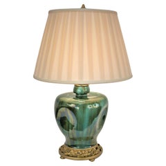 Serve Style Early 20th Century Pottery and Bronze Table Lamp