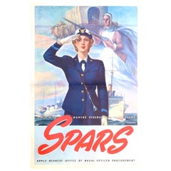 "Serve with Women's Reserve U.S. Coast Guard. SPARS" Vintage WWII Poster