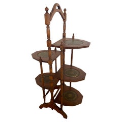 Table de service en bois avec étagères recouvertes de cuir 20e siècle