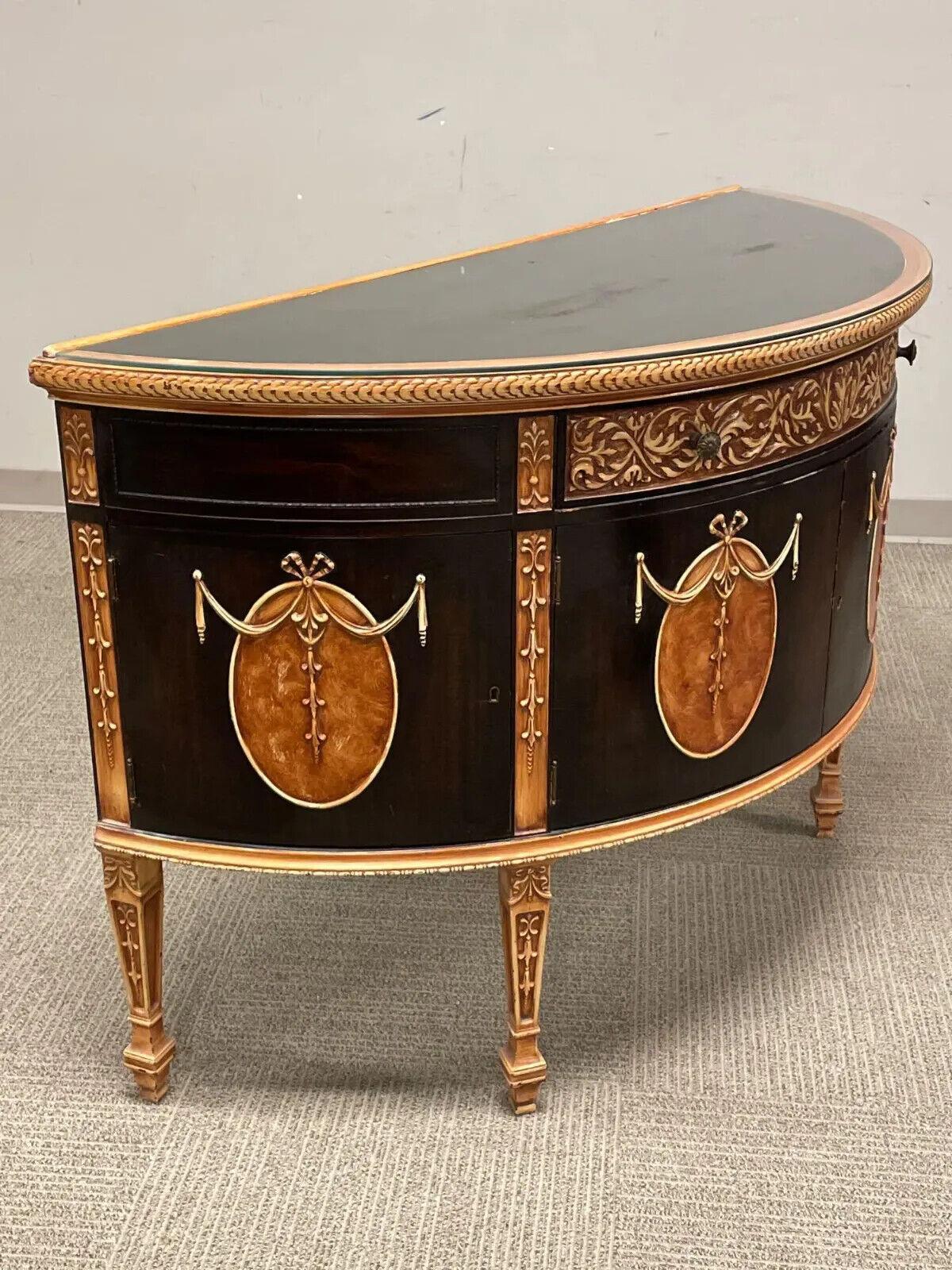 Server, Demilune, Neo Classical Poly-Chrome and Mahogany, French Influence!! For Sale 3