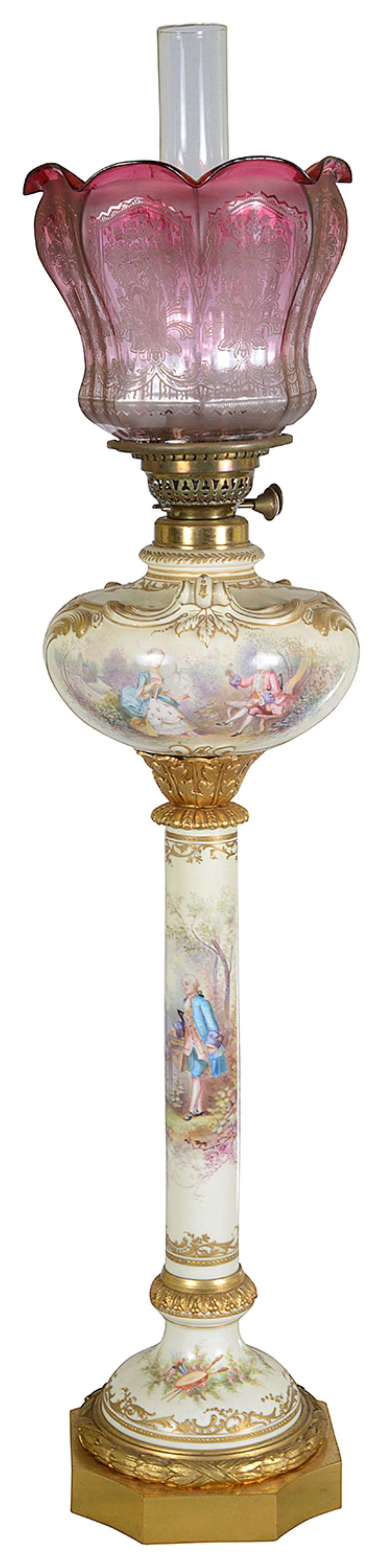 XIX secolo Lampada a olio in porcellana in stile Serves, 1880 circa in vendita