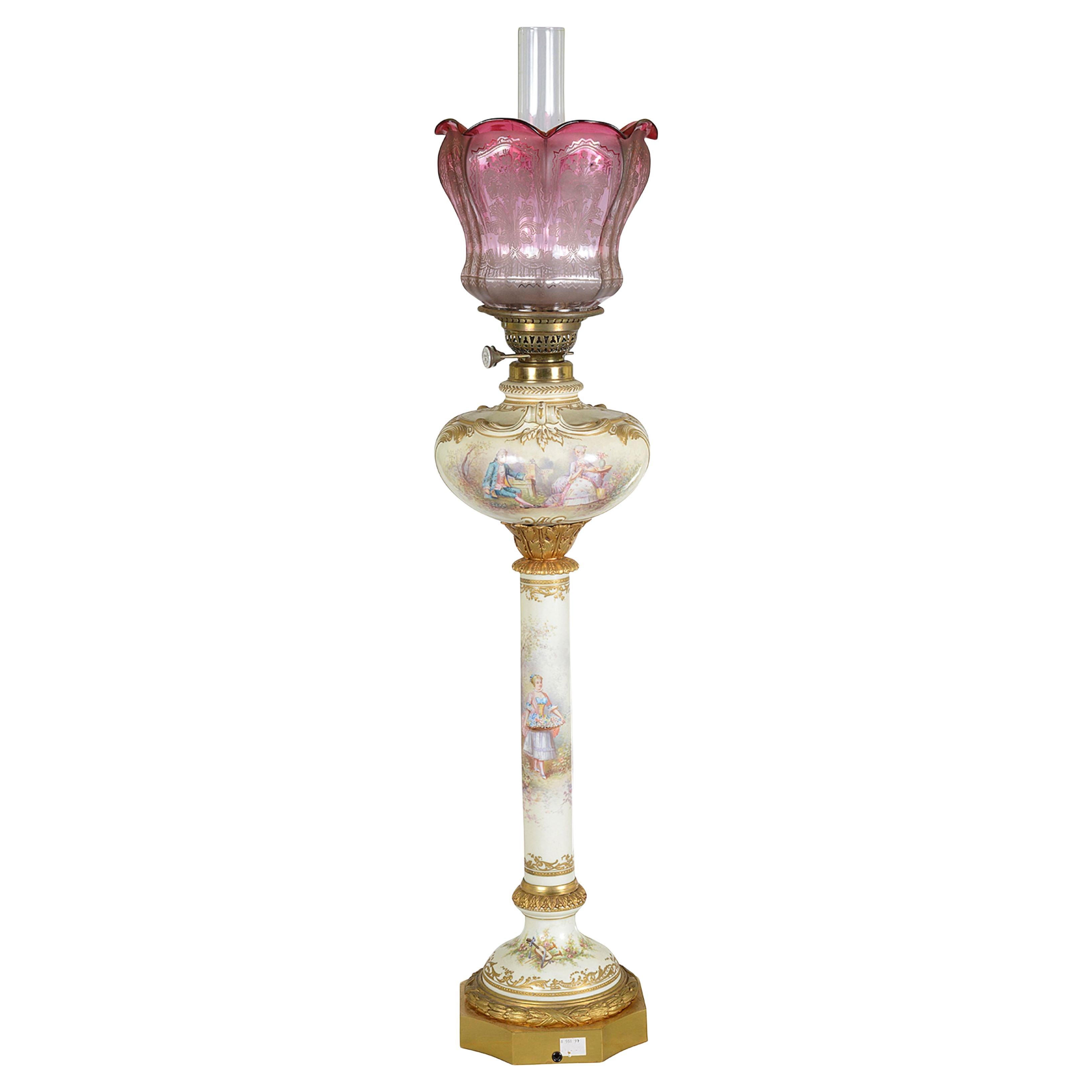 Serves style porcelain Oil Lamp, circa 1880