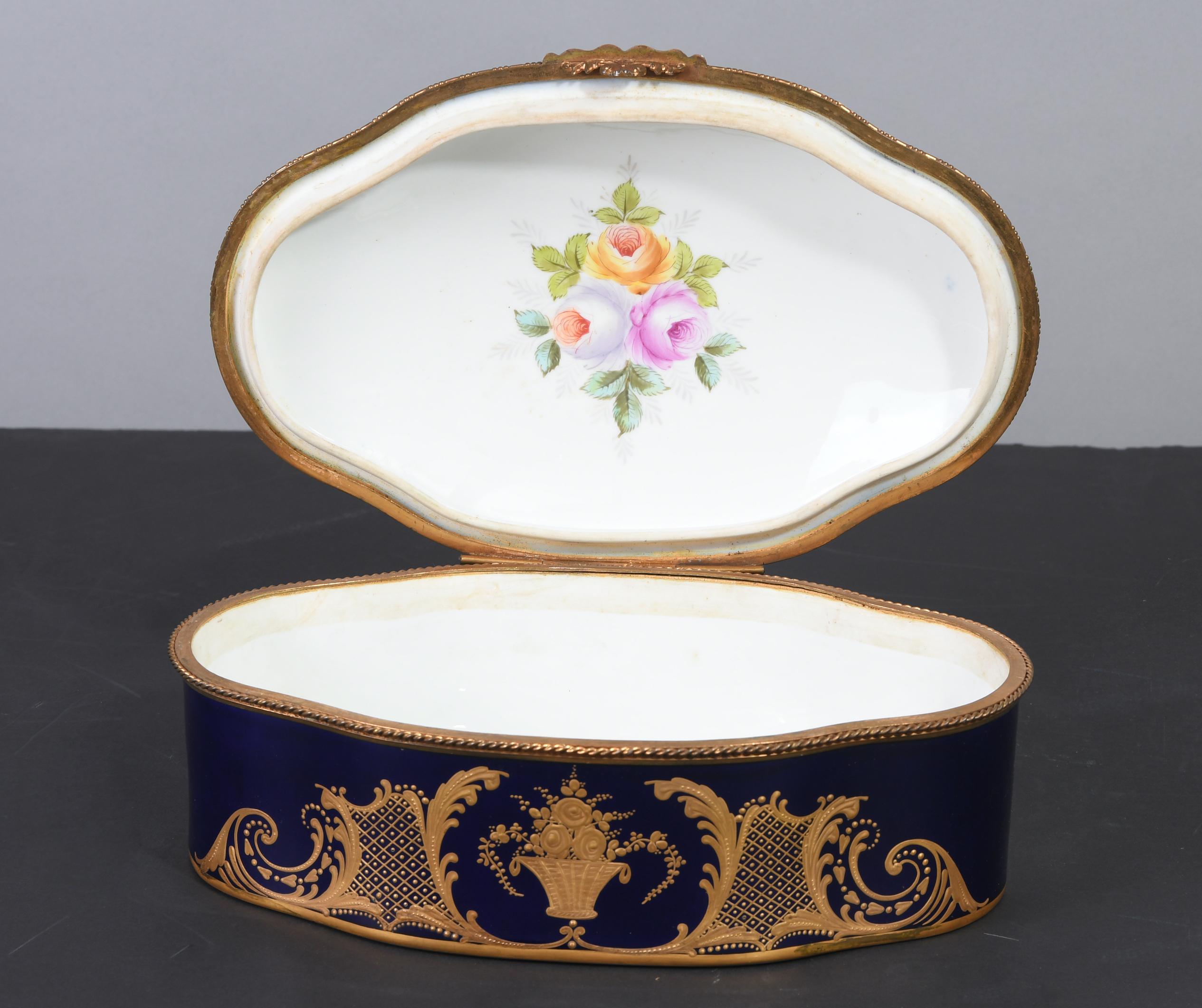Rococo Sevres Style Serpentine Oval Shaped Porcelain Vanity Box