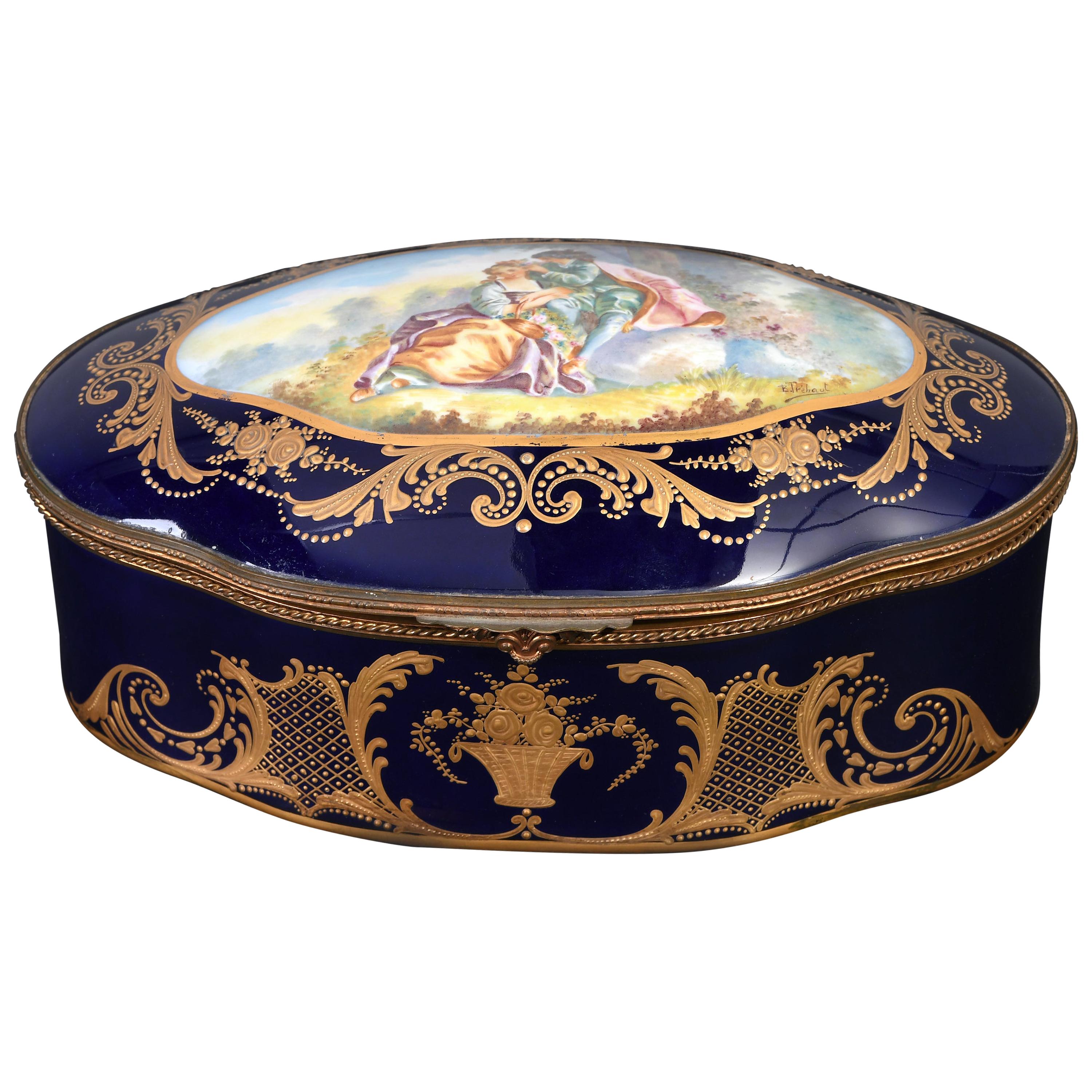 Sevres Style Serpentine Oval Shaped Porcelain Vanity Box