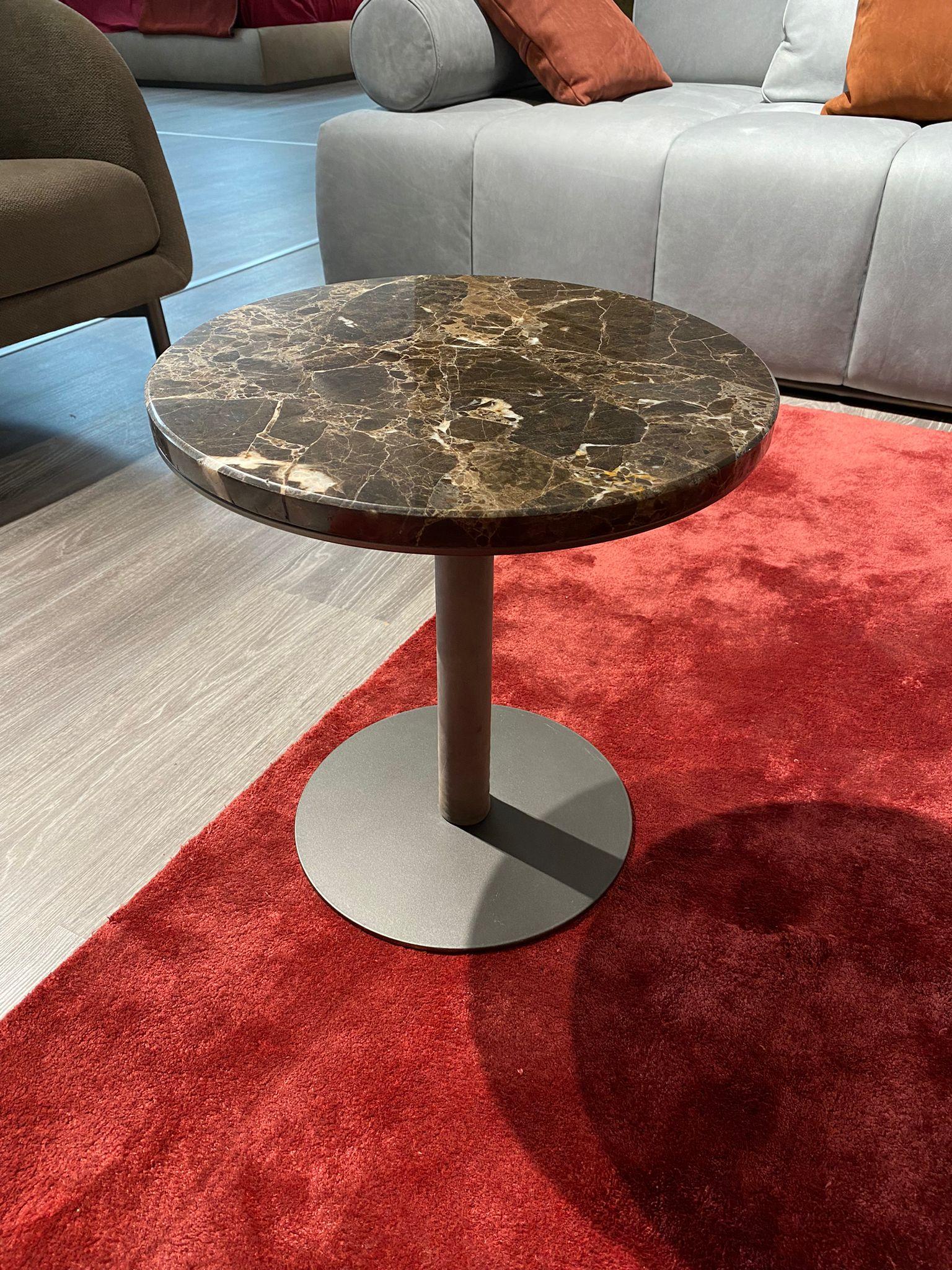 Hand-Crafted Daniel servetto, marble top, leather-covered leg, metal base For Sale