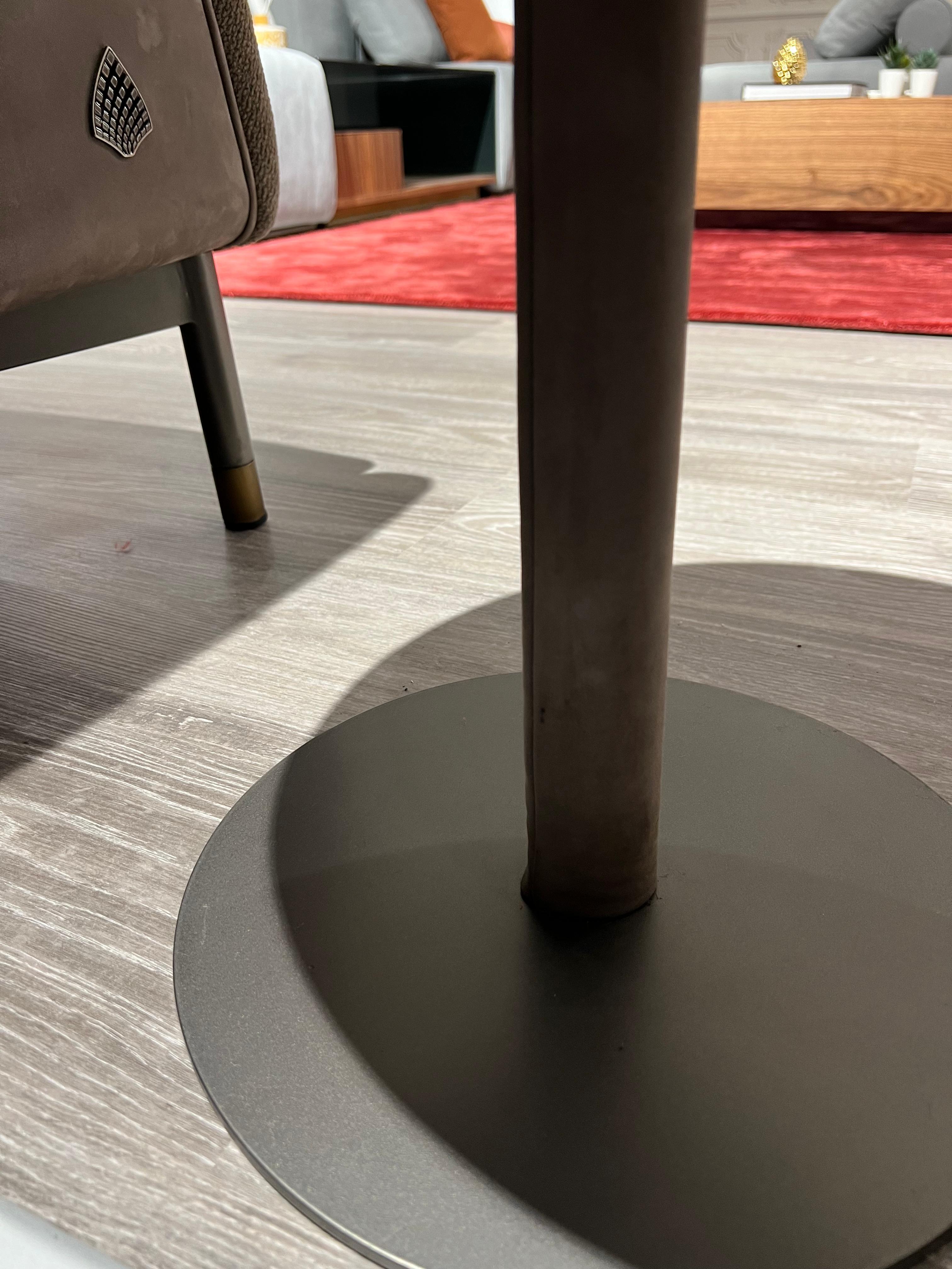 Contemporary Daniel servetto, marble top, leather-covered leg, metal base For Sale