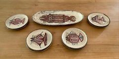 Serveware of 13 Ceramic Pieces "Fishes" by Atelier Le Murier Vallauris 1960's
