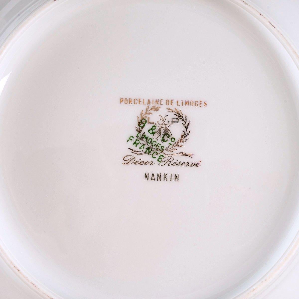 20th Century Service 45 Pieces Limoges, Signed Lp Decorated Reserved Nanjing, The Dignitari For Sale