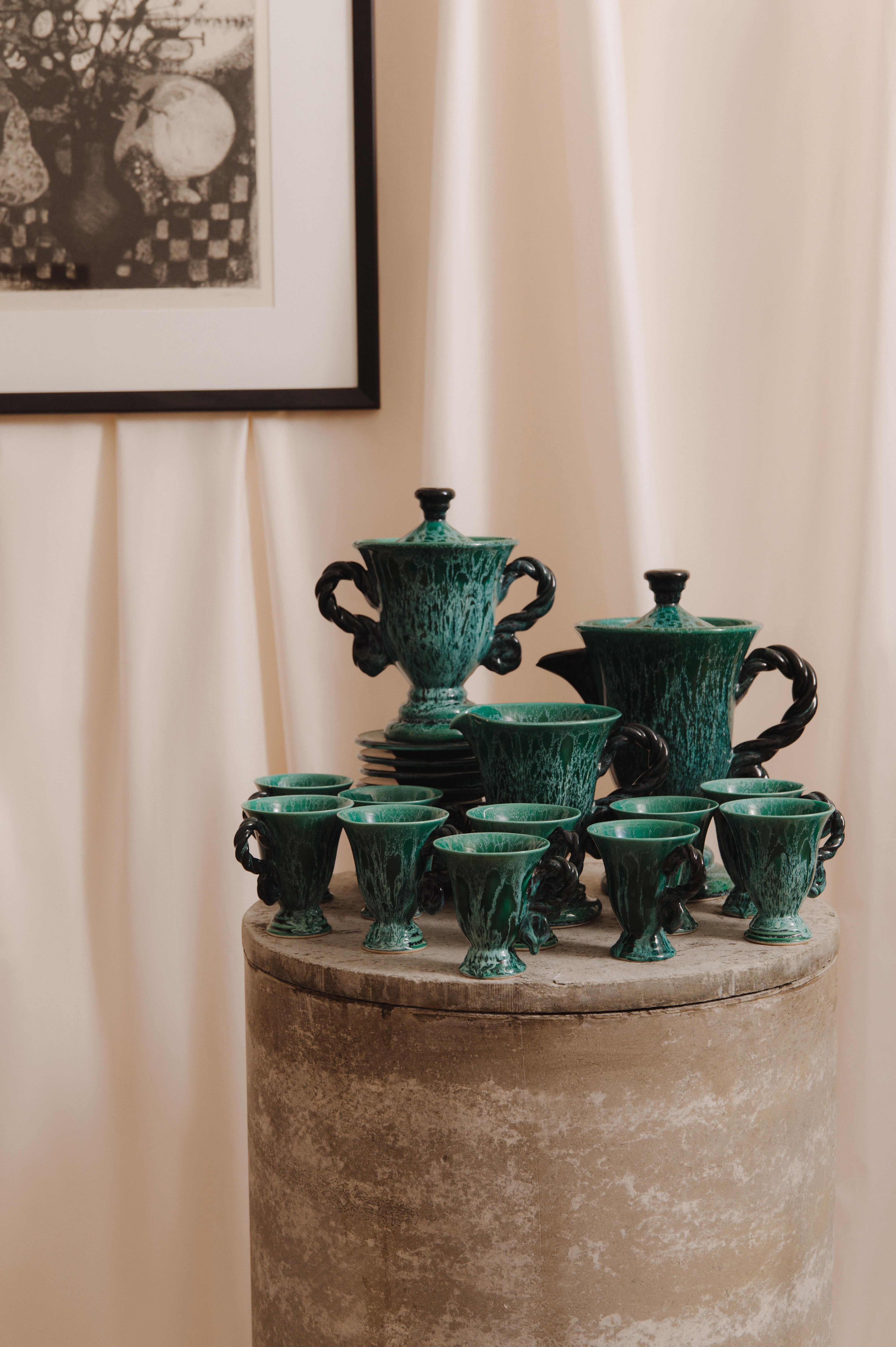 Mid-Century Modern Coffee service in ceramic by Marius Giuge, Vallauris, 1960 For Sale