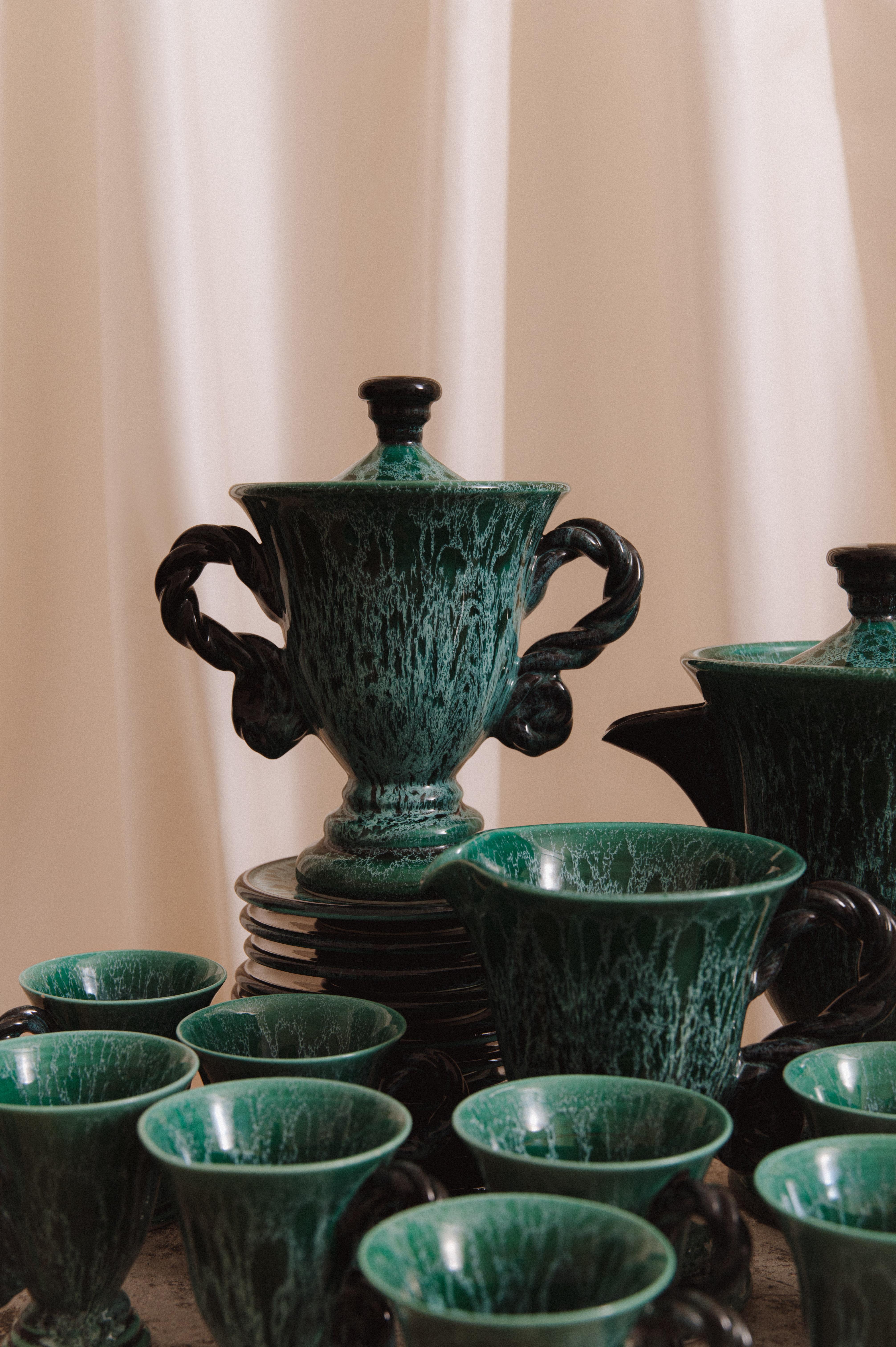 Glazed Coffee service in ceramic by Marius Giuge, Vallauris, 1960 For Sale