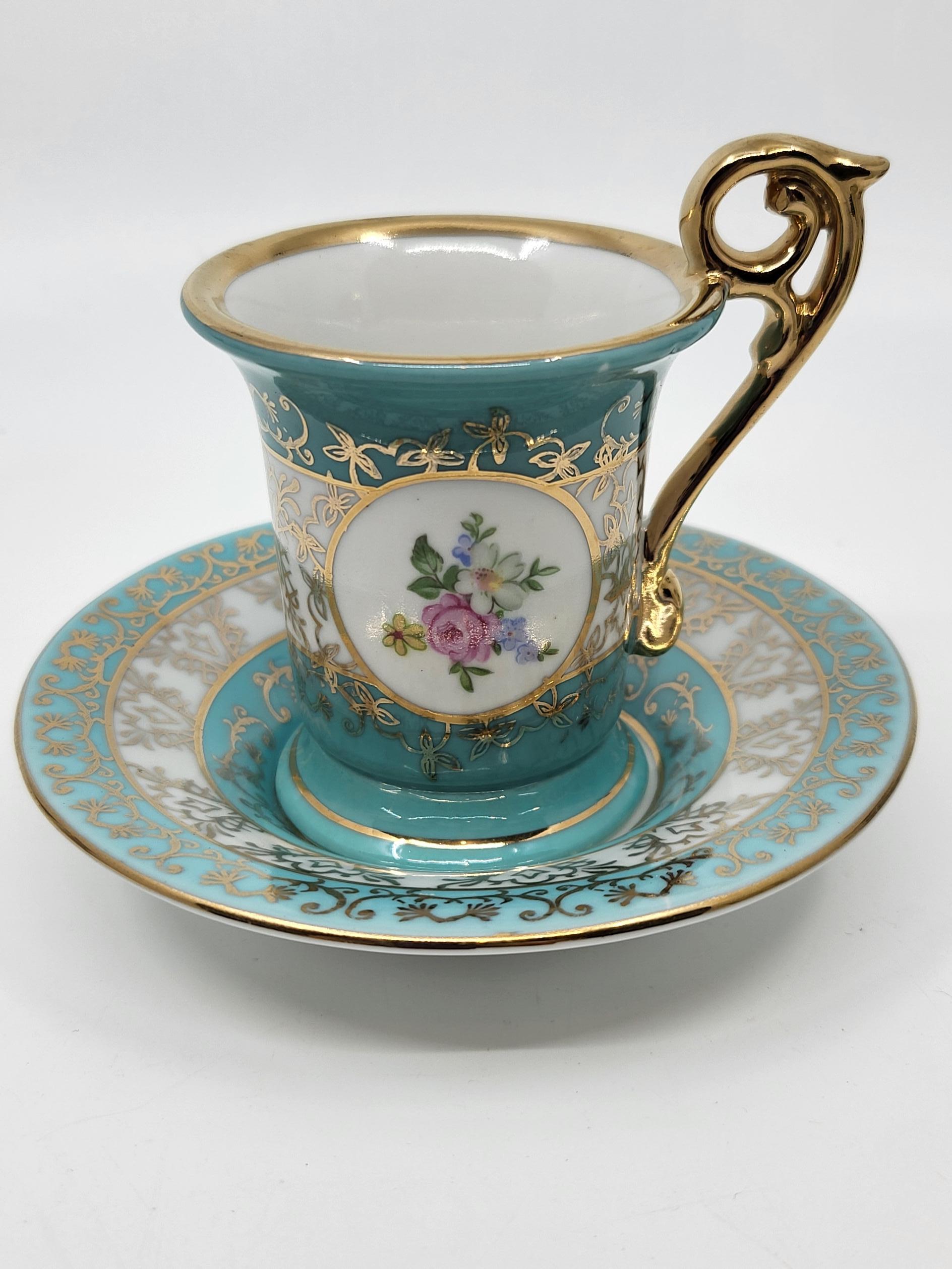 Service à café  Kahla GDR en porcelaine décor à l'or fin (12 pièces) Bon état - En vente à London, England