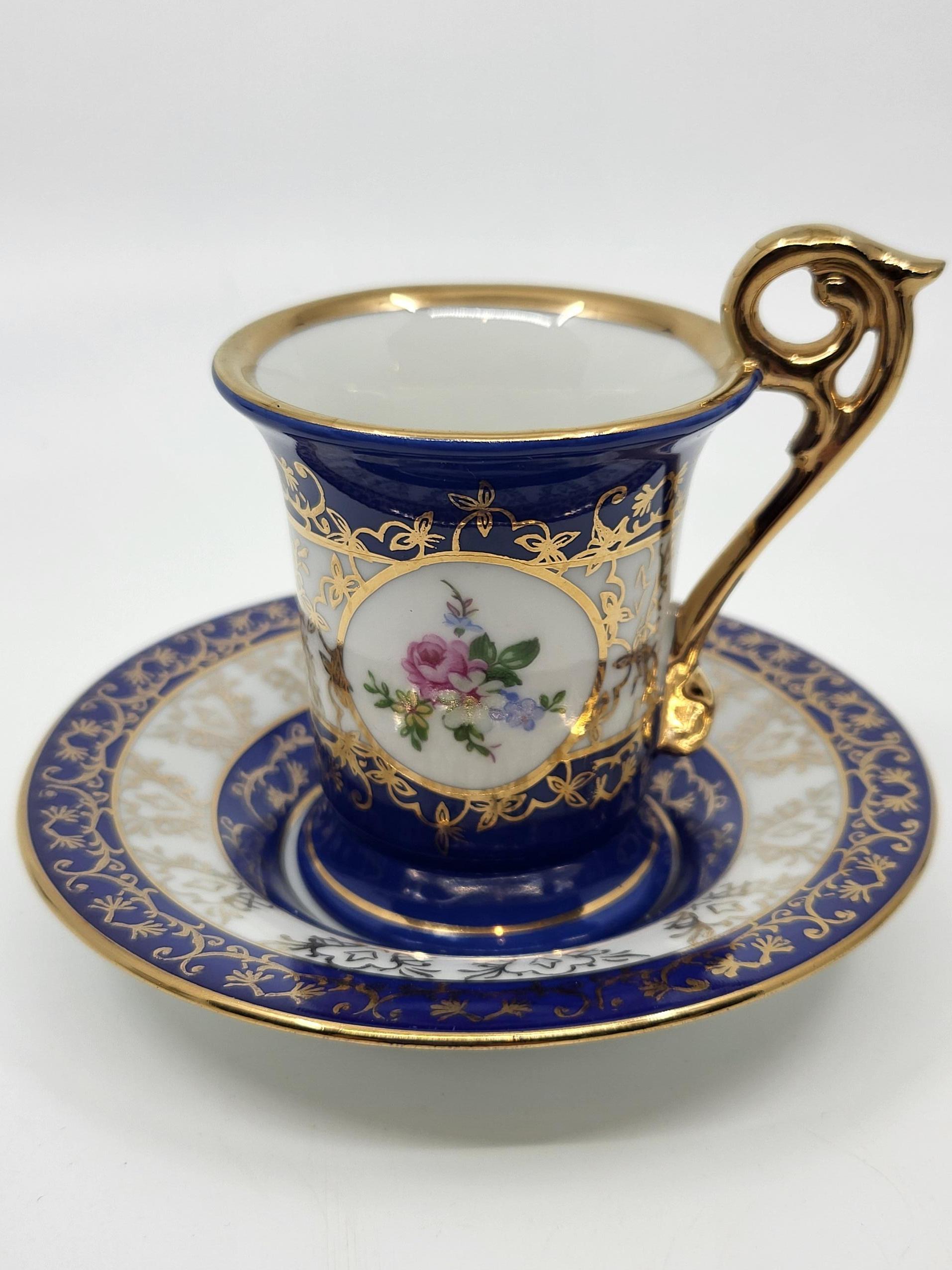 Fin du 20e siècle Service à café  Kahla GDR en porcelaine décor à l'or fin (12 pièces) en vente