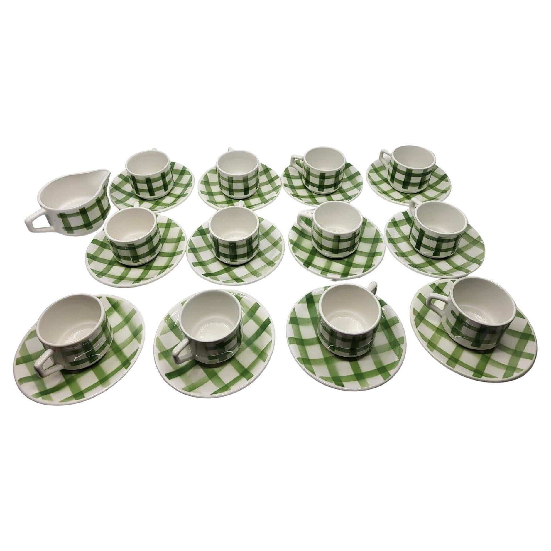 Service à café Moulin des Loups Orchies "Nappe Verte" faïence Frankreich 1960 (25 S.) im Angebot