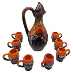 Service à café Vallauris en céramique Francaise Côte-d'Azur Circa 1960 (set 9)