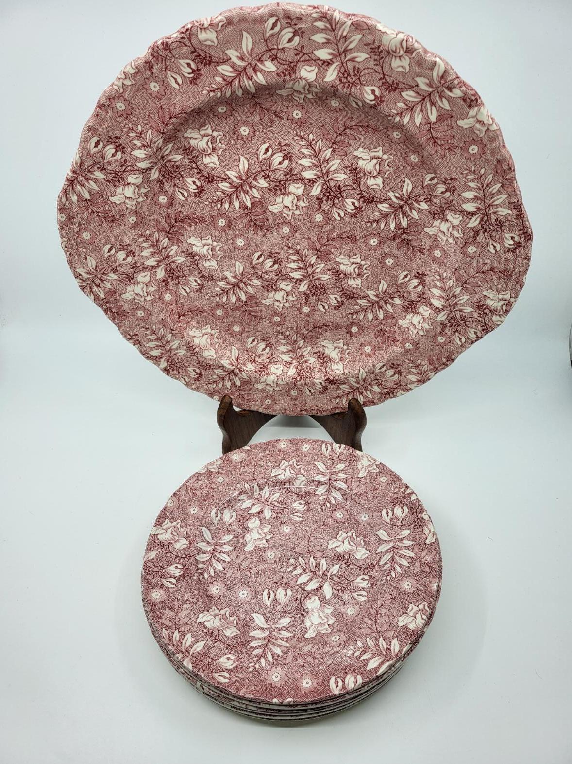 Service assiettes Grindley of Stoke Royal Tudor Velvet en faïence Rose England en vente 2