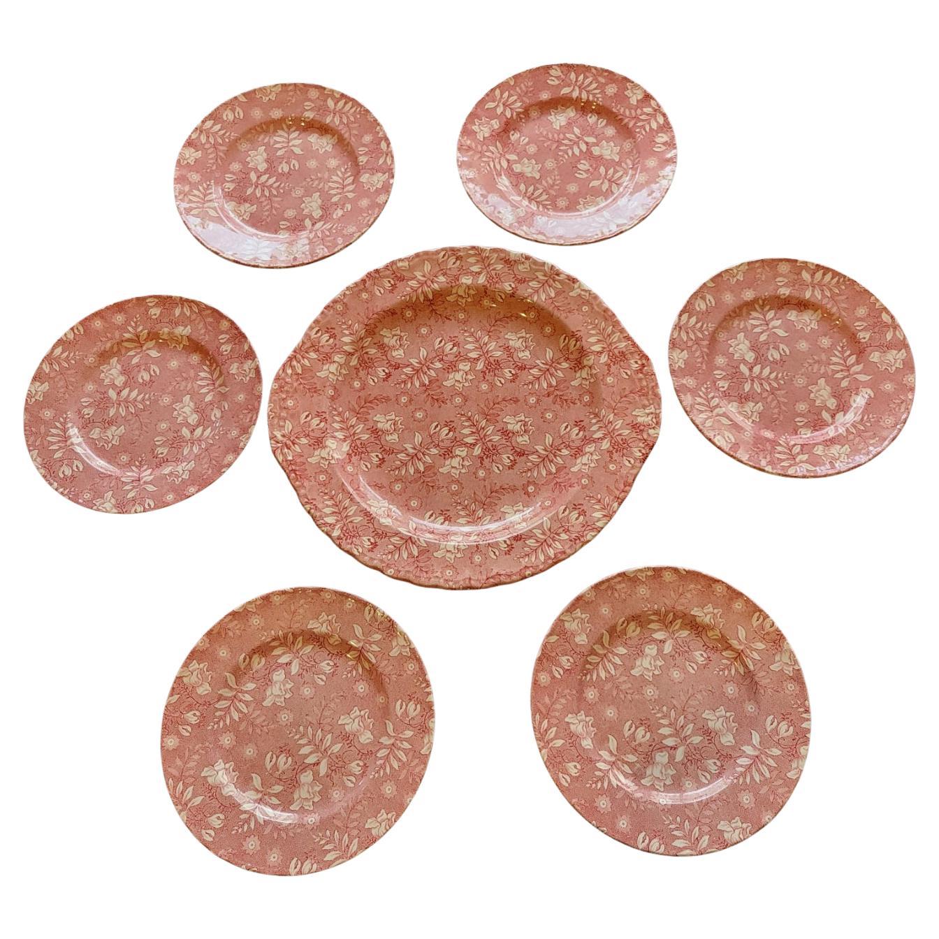 Servicio assiettes Grindley de Stoke Royal Tudor Terciopelo en faïence Rosa Inglaterra