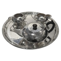 Antique Service à thé Art Déco métal argenté martelé Sampson Mordan & Co LTD, circa 19th