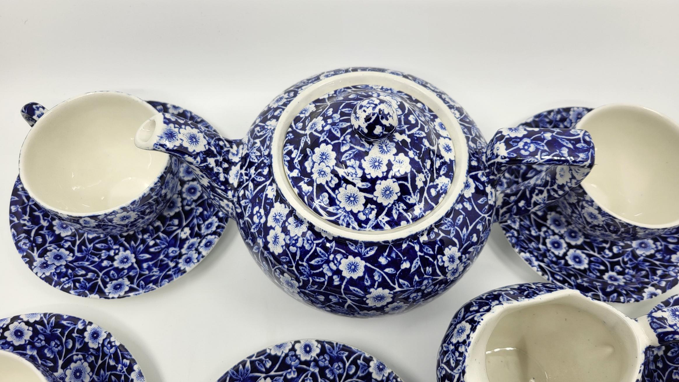 British Service à thé Calico  Burleigh Staffordshire England décor fleurs bleues 20th