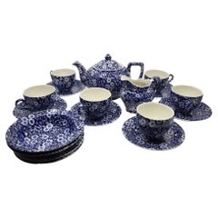Service à thé Calico  Burleigh Staffordshire Inglaterra decoración fleurs bleues XX