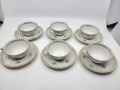 Service à thé en porcelaine de Sologne décor or fin Francais style Empire 20ième