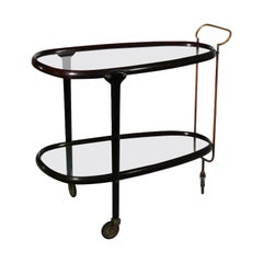 Service Cart Glass Brass Vintage Italy, 1950s