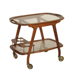 Service Cart Mahogany Glass Vintage Manufactured in Italy, 1950s